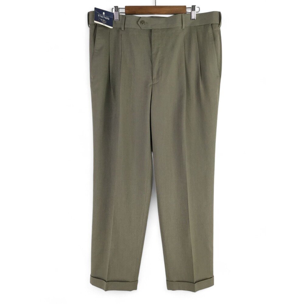 Stafford Travel Pant 40x32 Pleated Cuffed Crease Wrinkle Resist Expandable Waist